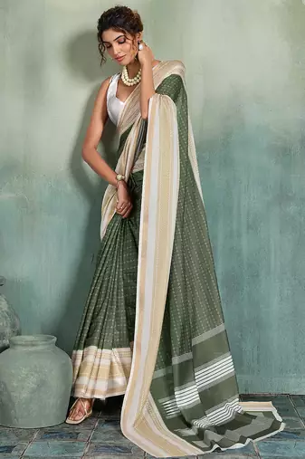 mehendi woven design cotton blend bollywood saree with blouse