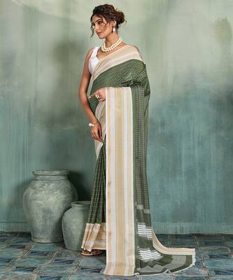 mehendi woven design cotton blend bollywood saree with blouse 3