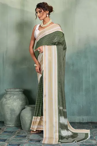 mehendi woven design cotton blend bollywood saree with blouse