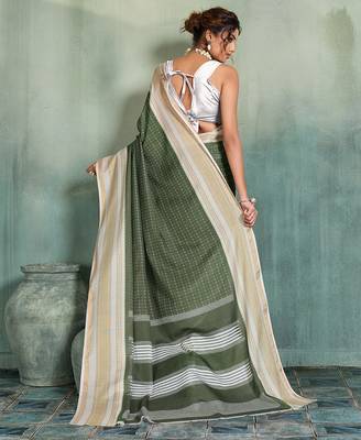 mehendi woven design cotton blend bollywood saree with blouse 4