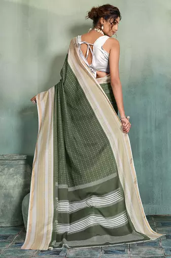mehendi woven design cotton blend bollywood saree with blouse
