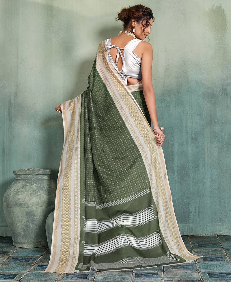 mehendi woven design cotton blend bollywood saree with blouse
