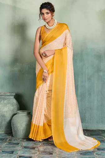 off white woven design cotton blend bollywood saree with blouse