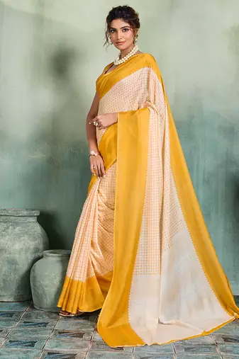 off white woven design cotton blend bollywood saree with blouse