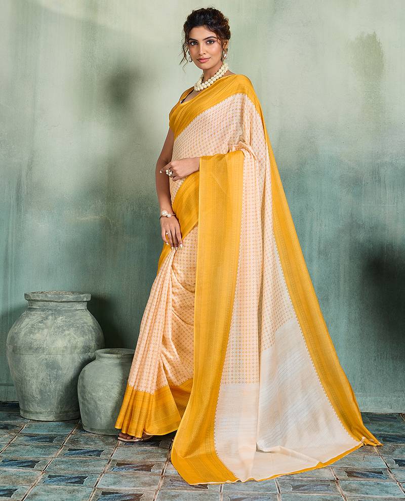 off white woven design cotton blend bollywood saree with blouse