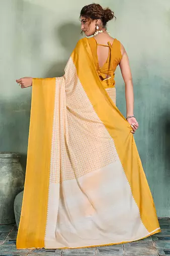 off white woven design cotton blend bollywood saree with blouse
