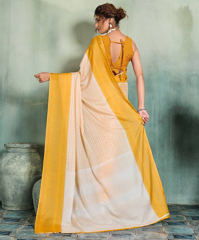 off white woven design cotton blend bollywood saree with blouse