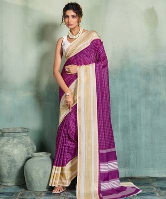 purple woven design cotton blend bollywood saree with blouse 1