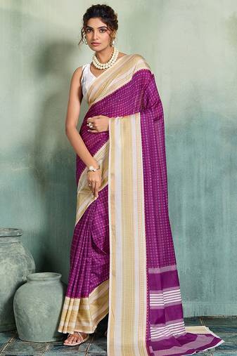 purple woven design cotton blend bollywood saree with blouse