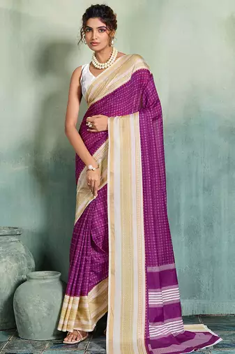 purple woven design cotton blend bollywood saree with blouse