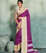 purple woven design cotton blend bollywood saree with blouse