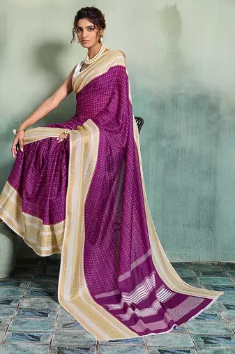 purple woven design cotton blend bollywood saree with blouse
