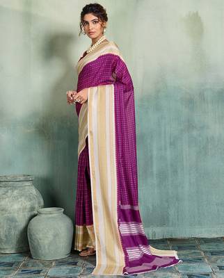 purple woven design cotton blend bollywood saree with blouse 3