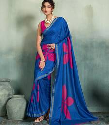 blue floral cotton blend bollywood saree with blouse