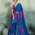 blue floral cotton blend bollywood saree with blouse