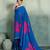 blue floral cotton blend bollywood saree with blouse