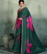 dark green floral cotton blend bollywood saree with blouse
