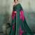 dark green floral cotton blend bollywood saree with blouse