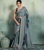 grey floral cotton blend bollywood saree with blouse
