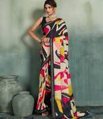 multicolor floral cotton blend bollywood saree with blouse