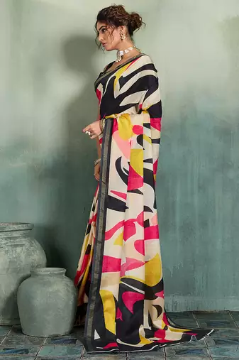 multicolor floral cotton blend bollywood saree with blouse