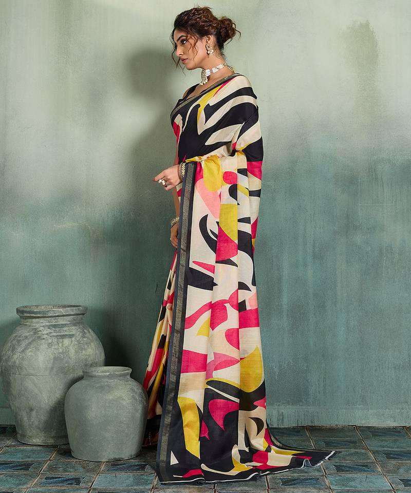 multicolor floral cotton blend bollywood saree with blouse