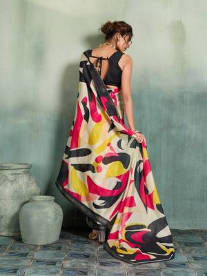multicolor floral cotton blend bollywood saree with blouse 4