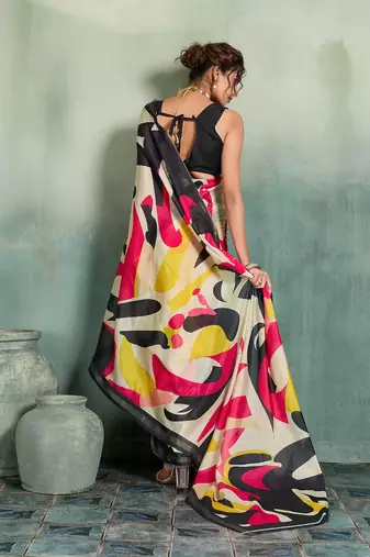 multicolor floral cotton blend bollywood saree with blouse
