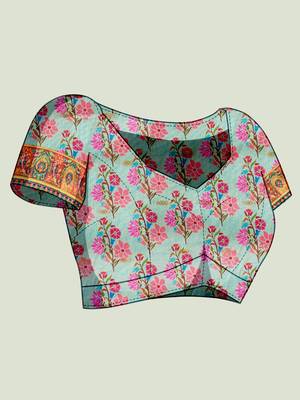 multicolor floral cotton blend bollywood saree with blouse 5