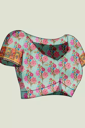 multicolor floral cotton blend bollywood saree with blouse