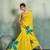 yellow floral cotton blend bollywood saree with blouse
