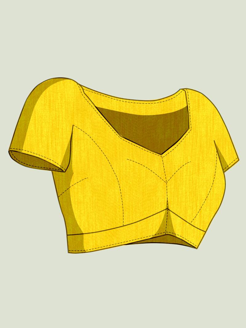 yellow floral cotton blend bollywood saree with blouse