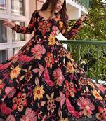 Black organza printed anarkali set