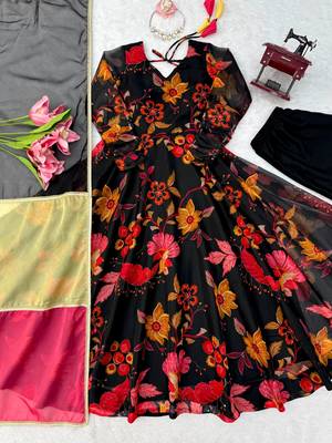 Black organza printed anarkali set 4
