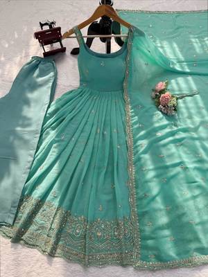 Sea-green faux georgette embroidered anarkali set 4