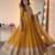 Dark-yellow georgette embroidered flared gown set
