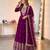 Purple georgette embroidered flared gown set