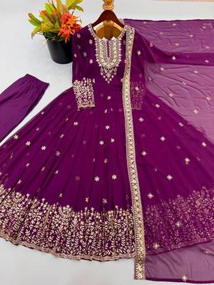 Purple georgette embroidered flared gown set 2