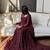 Wine silk blend embroidered flared gown set