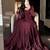 Wine silk blend embroidered flared gown set