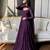 Purple silk blend embroidered flared gown set