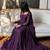 Purple silk blend embroidered flared gown set
