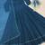 Teal silk blend embroidered flared gown set