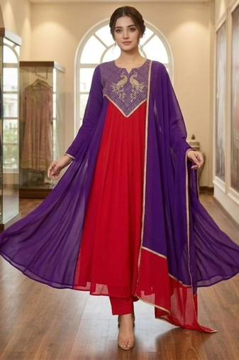 Multicolor chanderi embroidered kurta set