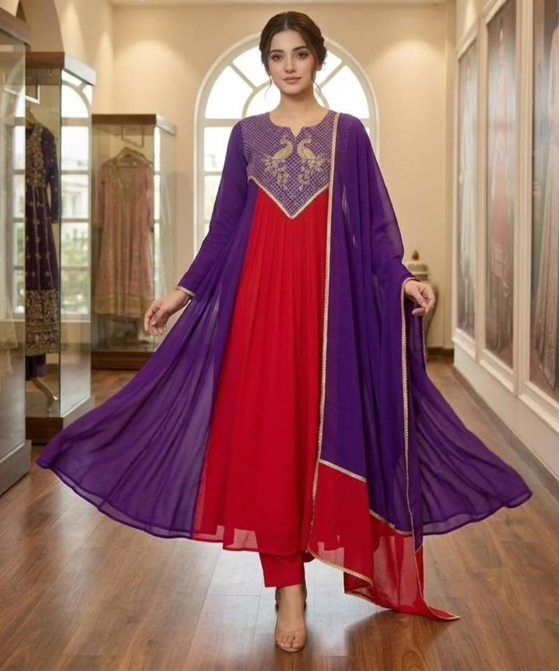 Multicolor chanderi embroidered kurta set