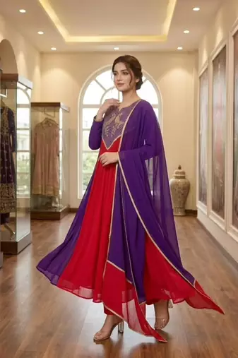 Multicolor chanderi embroidered kurta set