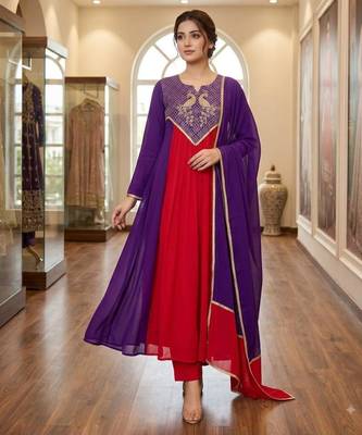 Multicolor chanderi embroidered kurta set 3