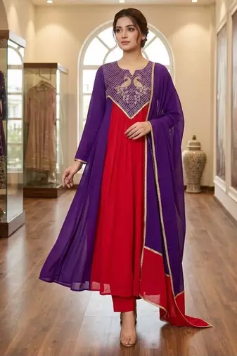 Multicolor chanderi embroidered kurta set