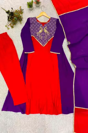 Multicolor chanderi embroidered kurta set