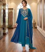 Blue chanderi embroidered kurta set